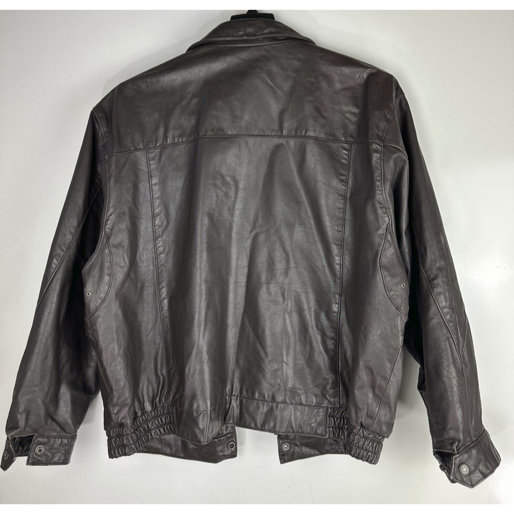 Vtg London Towne Leather Jacket Men's Large Brown Bomber Distressed 90s Style - Picture 8 of 16